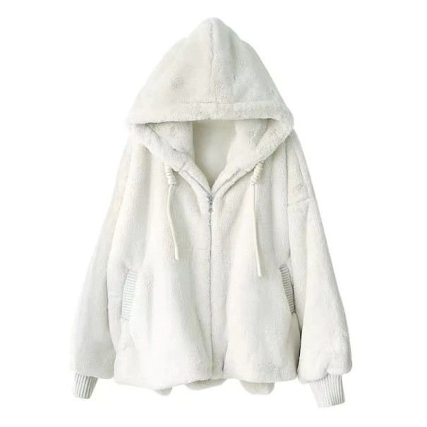 Jachetă oversize cu blană de damă P2166 alb XXL