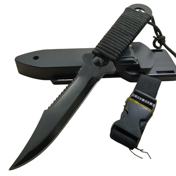 Jagtkniv 21,6 cm Taktisk fastklinge rustfrit stål Med skede Udendørskniv til naturen Camping Vandring Bushcraft Overlevelsesudstyr sort