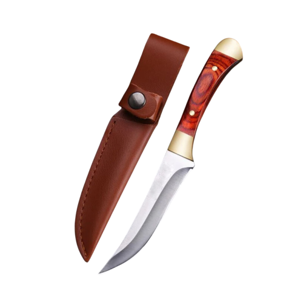 Jagtkniv med 19 cm klinge og læderskede Overlevelseskniv Militærkniv Udendørsudstyr Camping Vandring Bushcraft rød