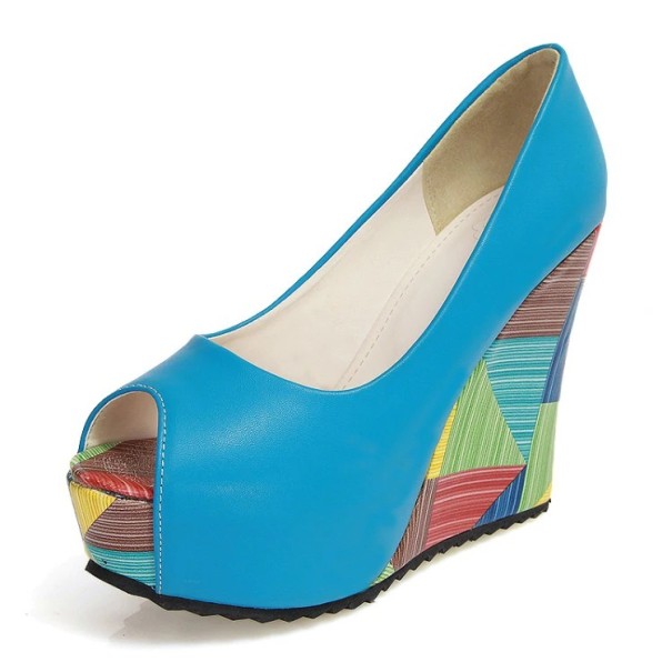 Jane-Pumps mit Keilabsatz für Damen blau 35