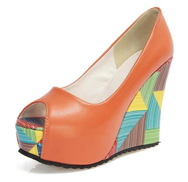 Jane-Pumps mit Keilabsatz für Damen orange 39