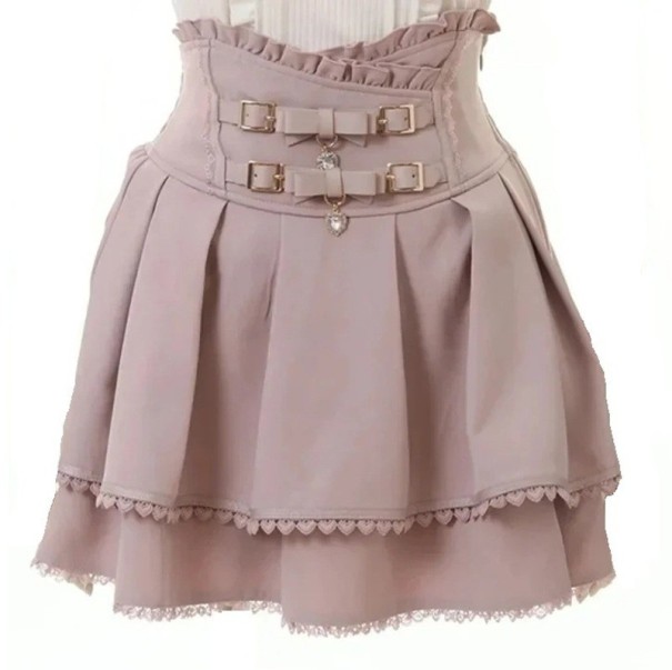 Japansk stil plisserad minikjol med spets och knyt Slim fit A-linjeformad kort kjol för kvinnor Elegant gotisk Harajuku-look rosa M