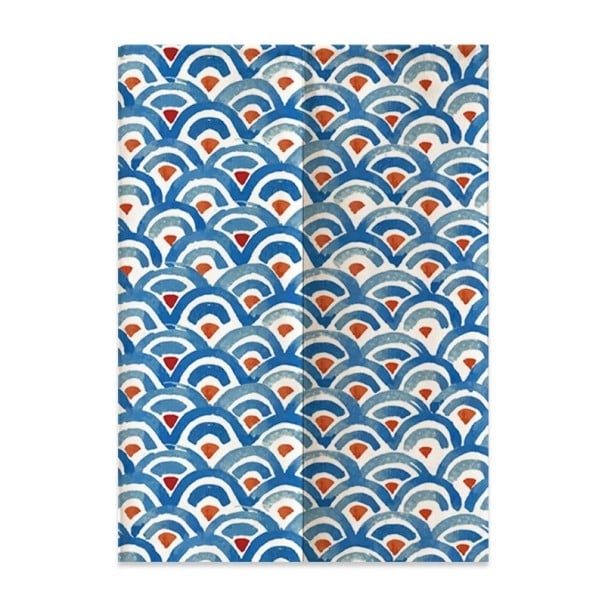 Japonský dveřní závěs abstraktní motiv 85×150 cm polyester modro-oranžová textilní clona do dveří rozdělení prostoru 1