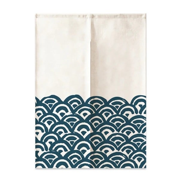 Japonský dveřní závěs malované vlny 75×150 cm polyester bílo modrý textilní závěs do dveří pro oddělení prostoru a dekoraci 1