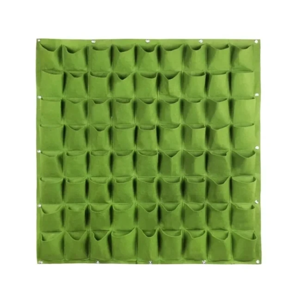 Jardinieră de perete 100 x 100 cm, sistem de creștere a plantelor suspendat vertical, 72 de buzunare, organizator de grădină de 11,5 x 9,5 cm verde
