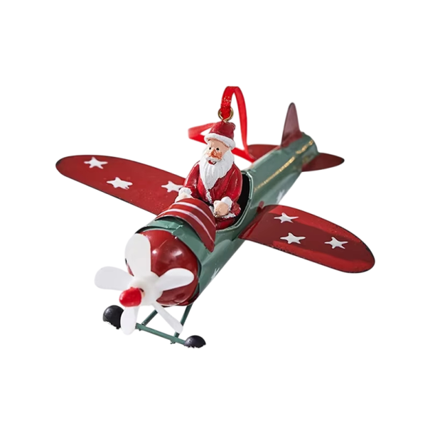 Järn Julhängare 12 x 12,5 cm Retro flygplan med Santa Antik hängande dekoration för gran fönster dörrkarm 1