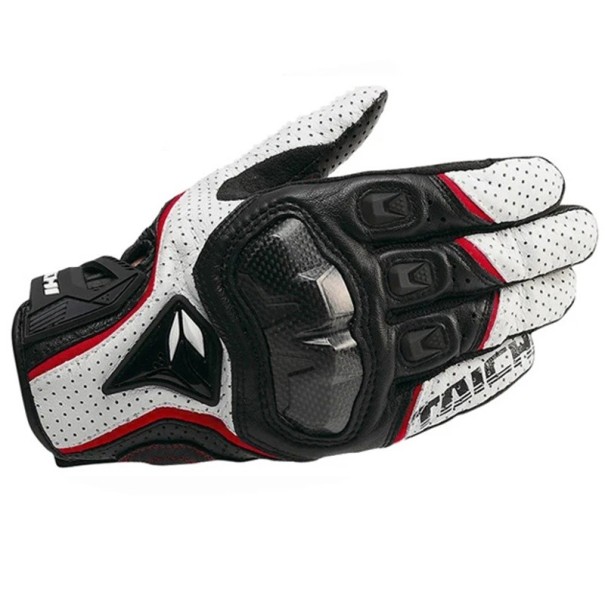 Jarní a podzimní kožené motocyklové rukavice 390 Prodyšné pánské unisex jezdecké rukavice na motorku Motokrosové Guantes Moto venkovní bílo-červená L