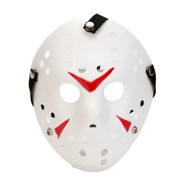 Jasonmasker van Friday the 13th. Halloweenmasker. Eng masker voor carnaval. Jason kostuumaccessoire van Friday the 13th. Hockeymasker wit