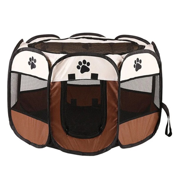 Jaula plegable de ocho lados para perros y gatos 73 x 73 x 43 cm Nido portátil para mascotas con cercado Sala de parto y suministros para criadores marrón