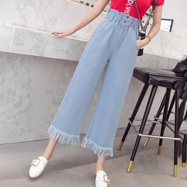 Jeans 3/4 da donna con frange azzurro L