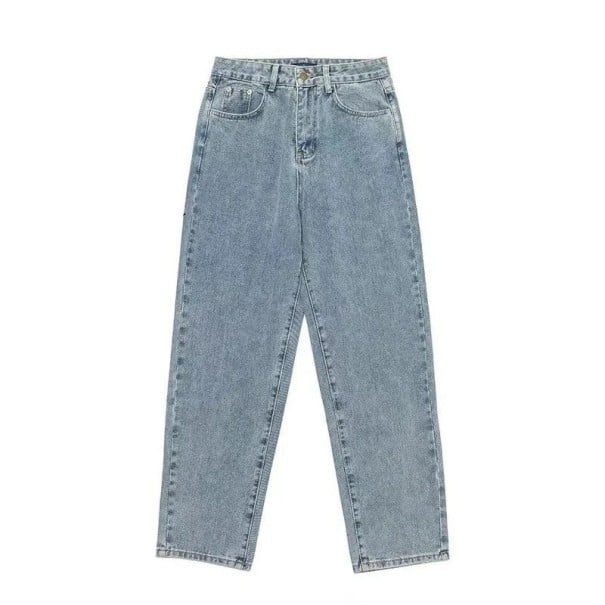 Jeans bărbați albaștri cu buzunare, poliester, bumbac, talie joasă, croială lejeră XS