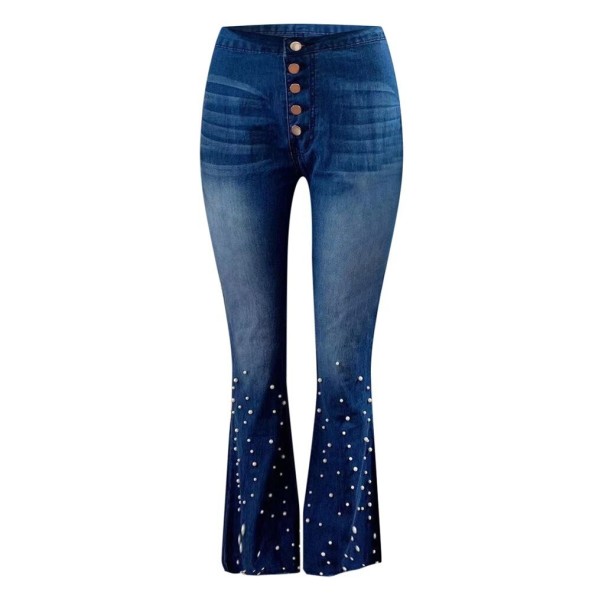 Jeans da donna a campana con perle blu scuro XS