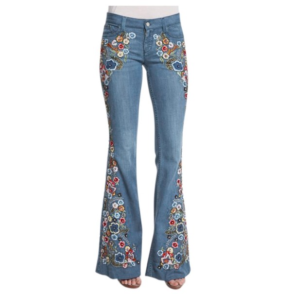 Jeans da donna a zampa con toppe azzurro M