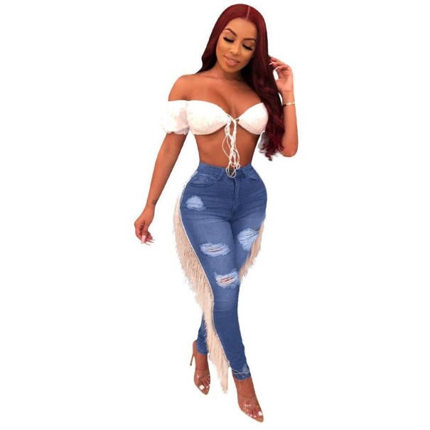 Jeans da donna con frange blu XL