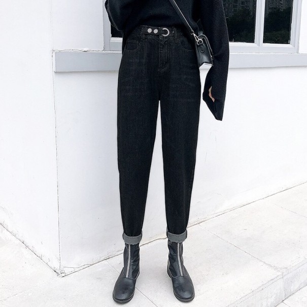 Jeans de cintura alta para mujer A199 negro XL