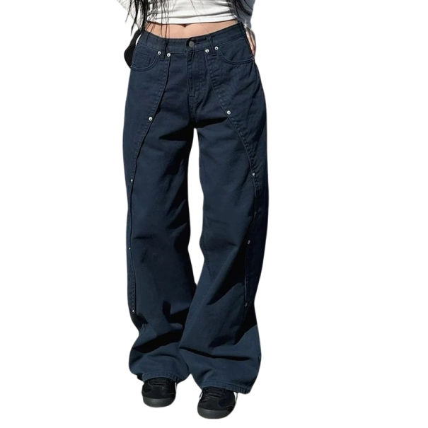 Jeans de mujer azul oscuro con bolsillos de algodón poliéster spandex elásticos corte slim pantalones modernos cómodos para uso diario M