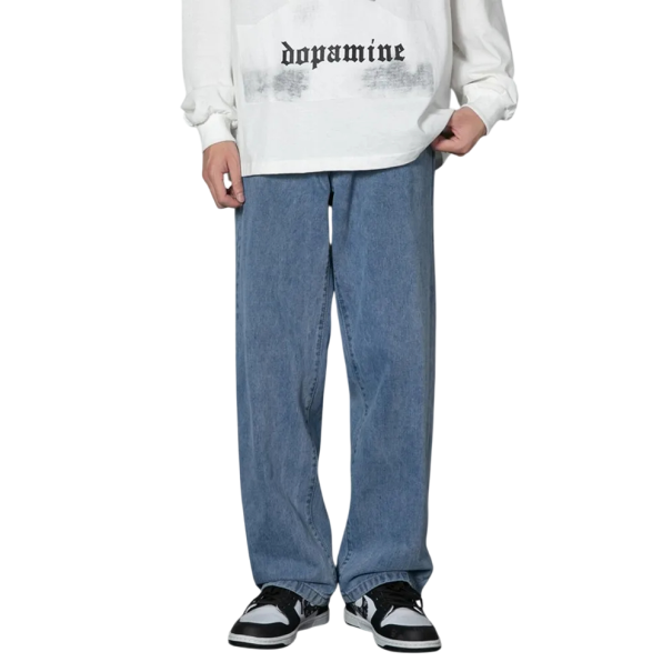Jeans longs décontractés pour hommes à coupe droite Pantalons en denim larges Confortables pour les loisirs Style streetwear à la mode bleu L