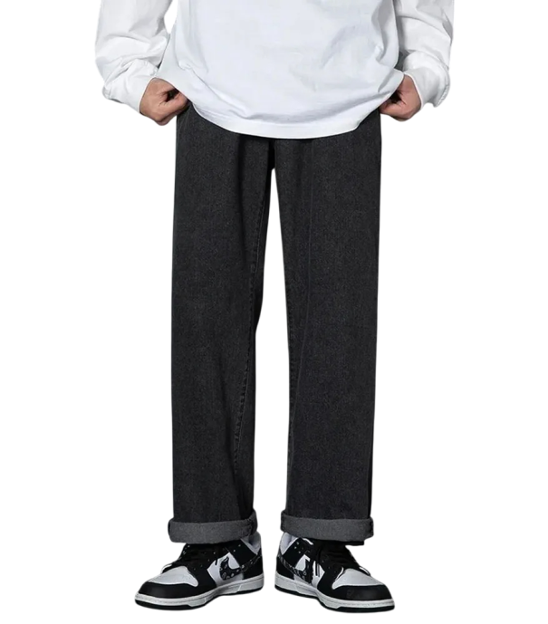 Jeans lunghi casual da uomo a gamba dritta con gamba larga Pantaloni in denim comodi per il tempo libero Stile streetwear alla moda nero XS