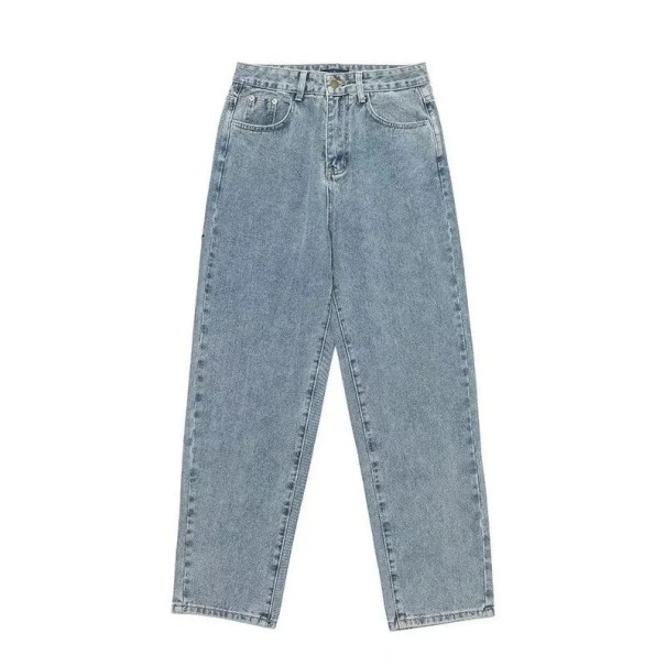 Jeans masculinos azuis com bolsos, poliéster, algodão, de cintura baixa, corte solto S