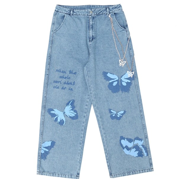 Jeans med sommerfugle blå L