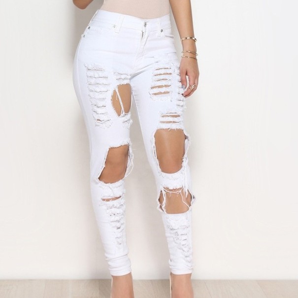 Jeans pour femmes avec des déchirures D1 blanc L