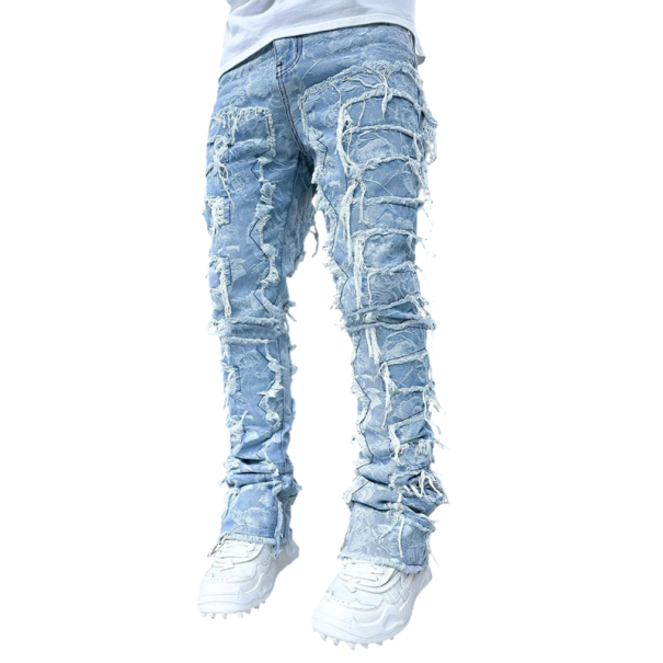 Jeans rasgados para homem de cor sólida com bolsos, denim, estilo moderno para uso diário azul XL