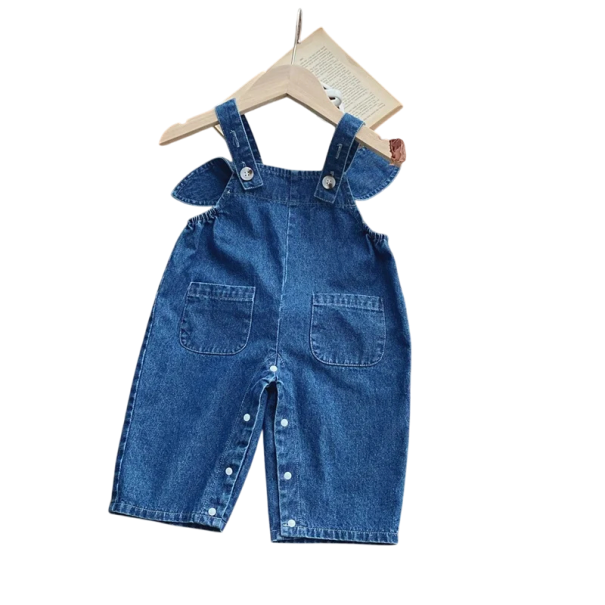 Jeansoverall für Babys und Mädchen ohne Ärmel mit Hasenohren und Schwanz Baumwoll Sommeroverall mit Taschen und Knöpfen an den Schultern 3