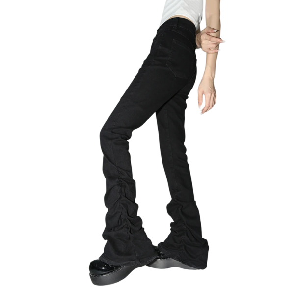 Jeansuri dama negre Unicolore Pantaloni cu talie evazată Buzunare Bumbac Poliester Pantaloni confortabili evazați Stil modern elegant XS