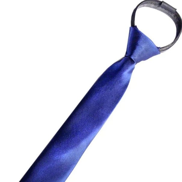 Jednobarevná úzká pánská kravata 48 x 5 cm Předvázaná kravata na gumičku Elegantní kravata pro dospělé Formální doplněk ke košili a obleku modrá