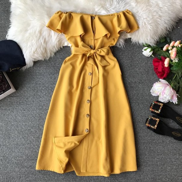Jednobarevné šaty s volánem žlutá