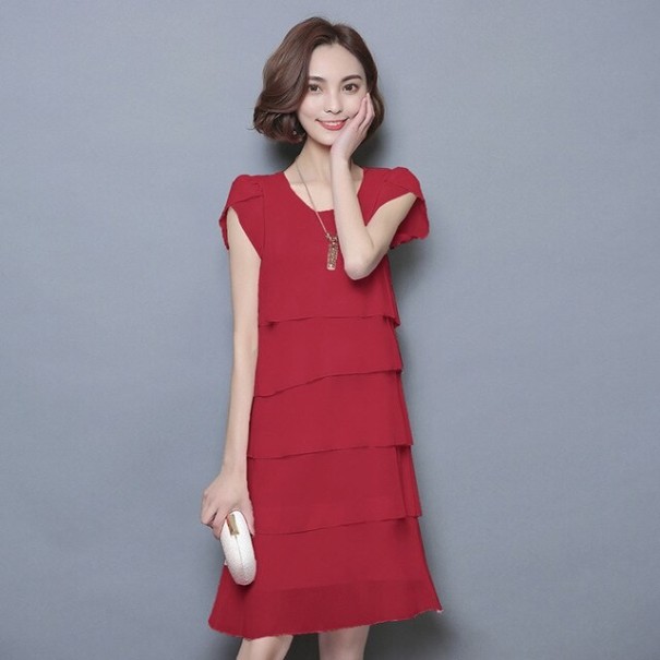 Jednobarevné vrstvené šaty červená L
