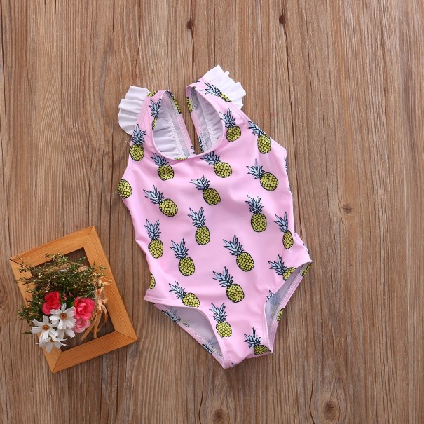 Jednoczęściowy strój kąpielowy dla dziewczynki z ananasami - różowy 12-24 miesięcy