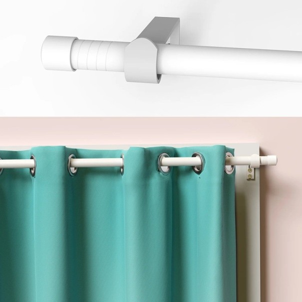 Jednoduchá záclonová tyč teleskopická 58,5-168 cm kovová bílá pro zavěšení záclon a závěsů na okno do interiéru 1