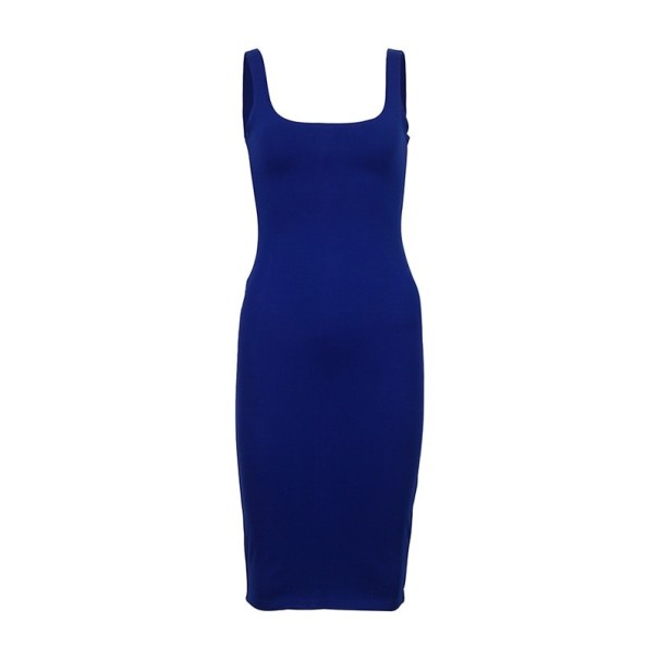 Jednofarebné šaty na ramienka tmavo modrá M