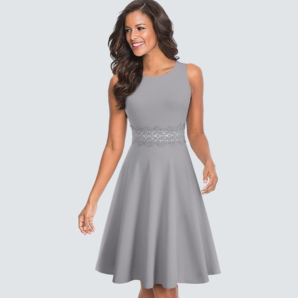 Jednofarebné šaty s čipkou sivá M