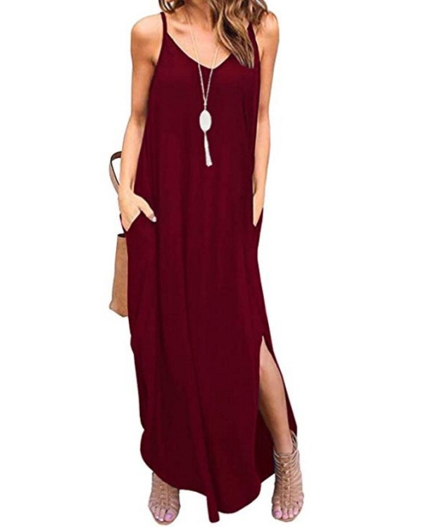 Jednofarebné šaty s rozparkom vínová S