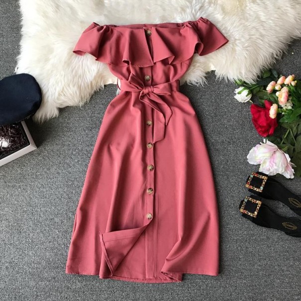 Jednofarebné šaty s volánom ružová