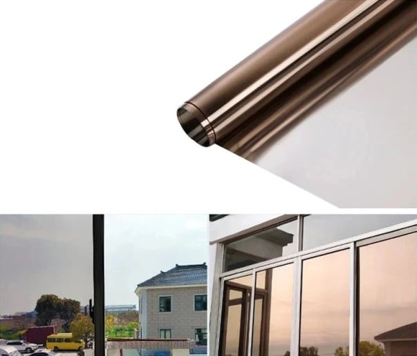 Jednosmerná okenná fólia 70 x 300 cm Ochrana súkromia UV filter Zrkadlový efekt Samolepiace fólie na okná Bytové doplnky hnedá