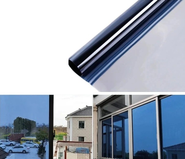 Jednosměrná okenní fólie na ochranu soukromí 80 x 200 cm Protisluneční fólie UV ochrana Okna Byt Dům Kancelář Interiér modrá
