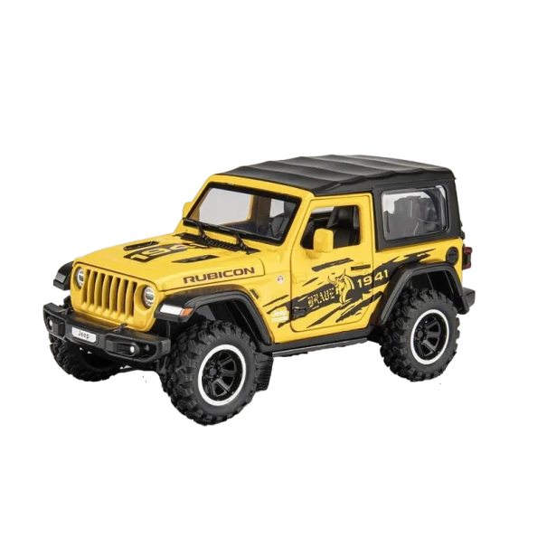 Jeep Wrangler bilmodell i skala 1:32 15,5 x 7 x 7,5 cm gul