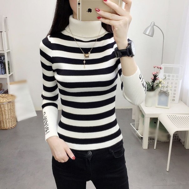 Jersey de cuello alto a rayas para mujer G307 blanco S