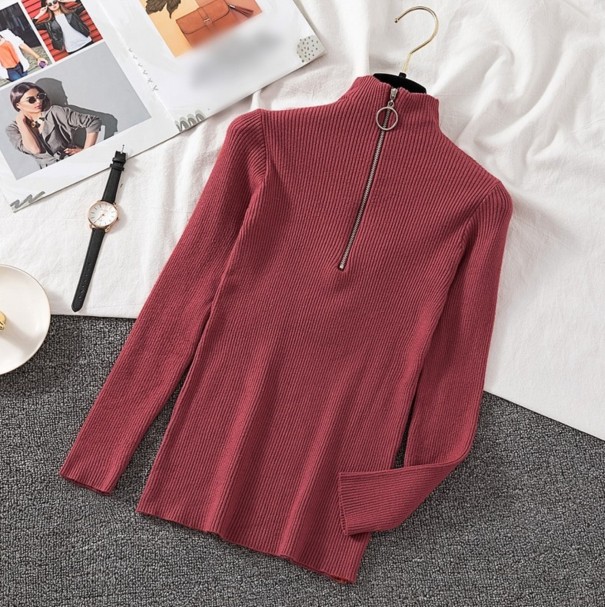 Jersey de cuello alto con cremallera para mujer ladrillo