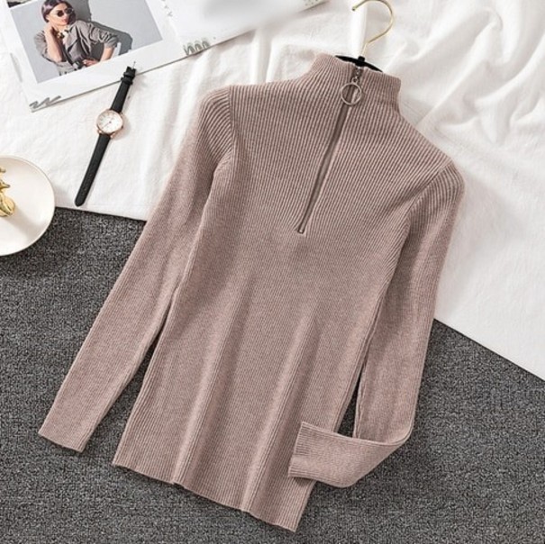 Jersey de cuello alto con cremallera para mujer marrón