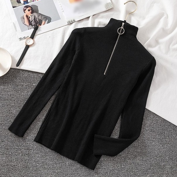 Jersey de cuello alto con cremallera para mujer negro