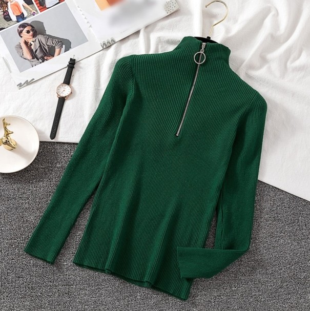 Jersey de cuello alto con cremallera para mujer verde