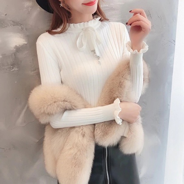 Jersey de cuello alto con lazo para mujer blanco