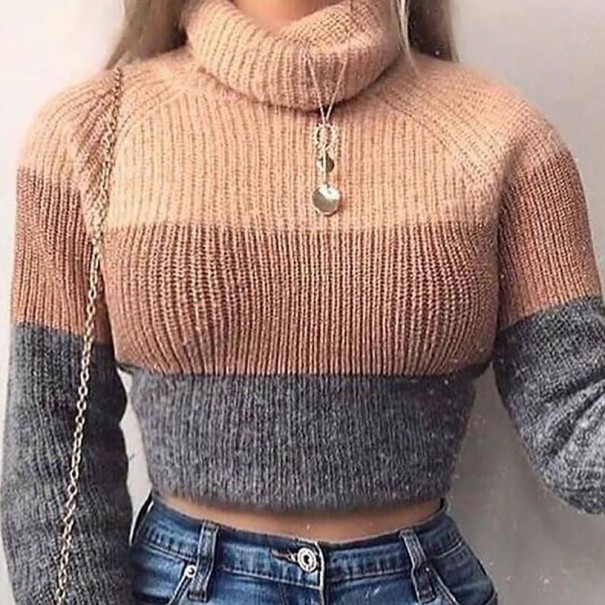 Jersey de cuello alto corto a rayas para mujer M