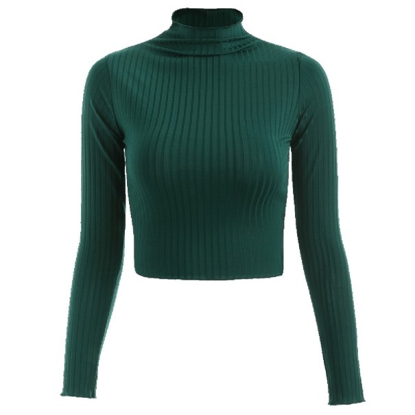 Jersey de cuello alto corto para mujer verde oscuro L