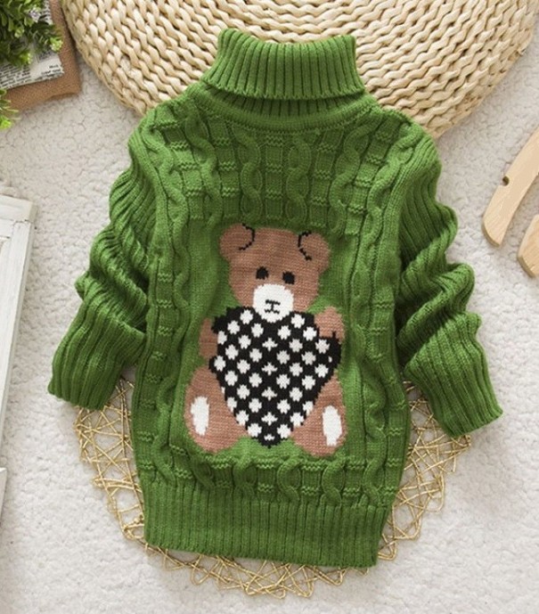 Jersey de cuello alto infantil con osito de peluche J2889 verde 9-12 meses