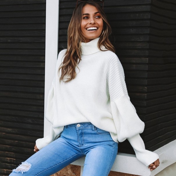 Jersey de cuello alto para mujer B47 blanco M